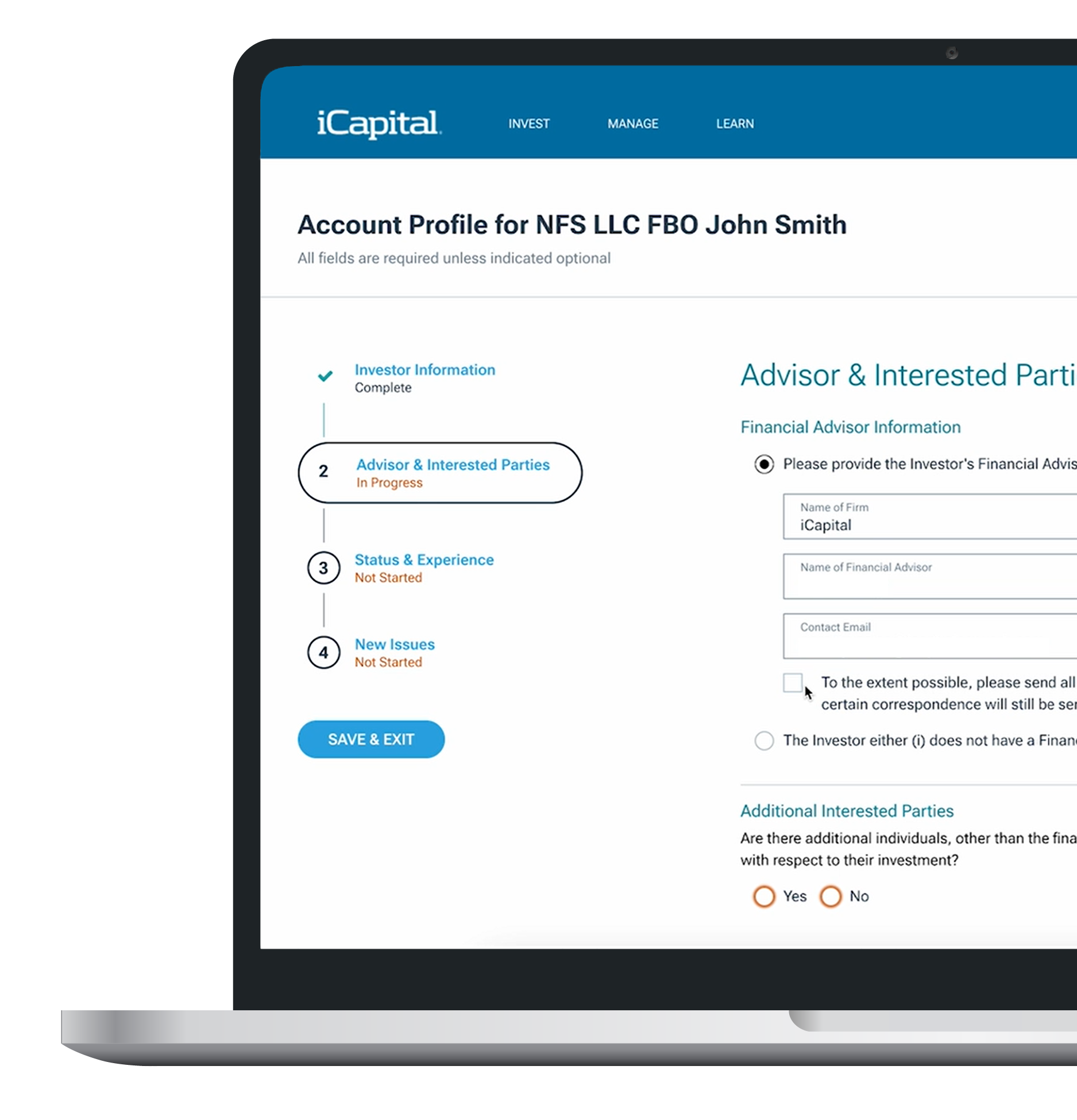 Detailed client profile in the iCapital Marketplace